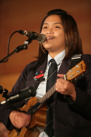 Shana Llorando performing her new song 'Going Nowhere' for Sancta Maria College